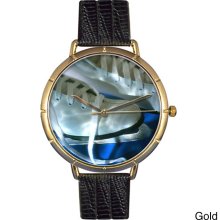 Whimsical Women's Ice Skating Photo Black Leather Strap Watch (Gold)