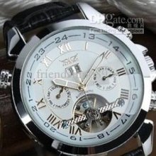 White Dail Men Leather Watch Golden Number Dive Mens Date Automatic