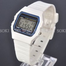 White Digital Day Date Quartz Mens Womens Alm Wrist Plastic Band Watch S13w