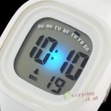 White Gel Square Rubber Silicone Quartz Unisex Digital Light Led Sports Watch