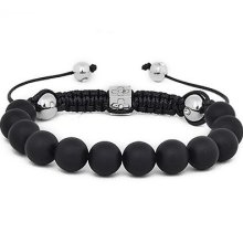 White Gold Pt Crystal Bead Matte Onyx Black Shamballa Macrame Couple Bracelets