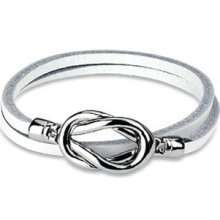 White Leather Double Loop Bracelet Wristband Cuff K41