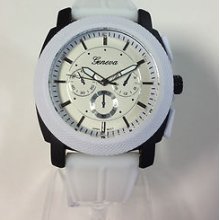 White Rubber Mens Geneva White 3 Eye Dial 3d Style Watch X Large 6604