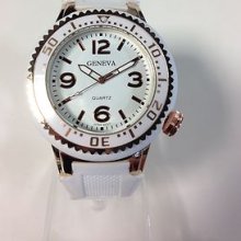 White Rubber Rose Gold Trim Mens Geneva Big Numbers Sport Watch X Large G2