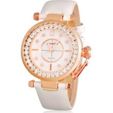 White SINOBI Women's Jeweled Analog Watch with Faux Leather Strap