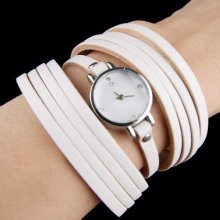 White Wrap Rubber Strap Bracelet Quartz Watch for Women - White - Metal