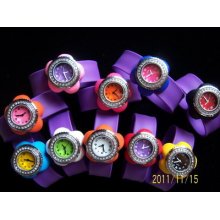 Wholesales,12pcs Flower Rhinestone Children Silicon Snap Wristband Gift Watch