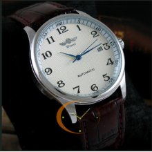 Winner Classic Mens Auto Mechanical Watch Self-winding Day Show Brown Leather