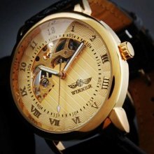 Winner Golden Dial Fashion Hand Wind Men's Mechanical Watch