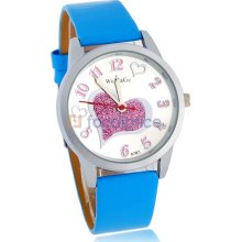 WOMAGE 8783 Round Dial PU Leather Band Women's Wrist Watch (Blue)