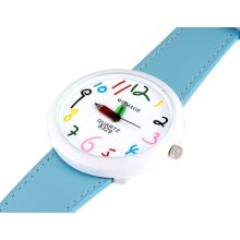 Womage Number Dial Pencil Hands Girls' Wrist Watch Faucy Leather Blue