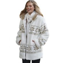 Woman Within Plus Size Jacket, hooded with faux fur with snowflake pattern (WHITE