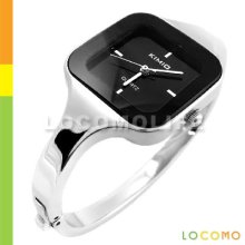 Women Fashion Stainless Steel Bangle Watch Black Silver