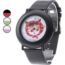 Women's Cute Cat PU Analog Quartz Wrist Watch (Assorted Colors)