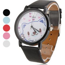 Women's Cute Cat Style PU Analog Quartz Wrist Watch (Assorted Colors)