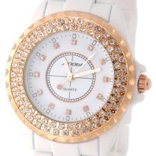 Women's Girl's Round Dial Analog Quartz Sinobi Watch With Ceramic Band White