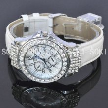 Womens Luxury Crystal Analog Quartz Ladies Leather Band Bracelet Watch W11