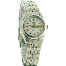 Women's Seiko 5 Automatic Dress Watch White Dial Stainless Steel Two Tone