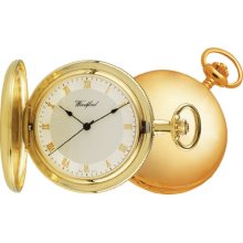 Woodford Mechanical Full-Hunter Pocket Watch, 1053, Men's Gold-Plated Sun-Burst Dial With Chain (Suitable For Engraving)