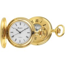 Woodford Mechanical Half-Hunter Pocket Watch, 1056, Men's Gold-Plated Engine-Turned Finish With Chain (Suitable For Engraving)