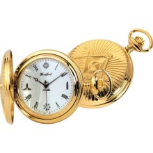 Woodford Quartz Full-Hunter Pocket Watch, 1214, Men's Gold-Plated Masonic Pattern With Chain