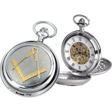 Woodford Skeleton Pocket Watch, 1905/Sk, Men's Chrome-Finished Gilt Masonic Pattern With Chain (Suitable For Engraving)