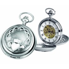 Woodford Skeleton Pocket Watch, 1875/Sk, Men's Chrome-Finished Celtic Claddagh Pattern With Chain (Suitable For Engraving)
