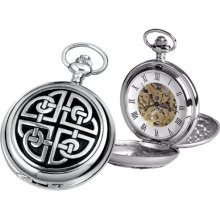 Woodford Skeleton Pocket Watch, 1909/Sk, Men's Chrome-Finished Celtic Knotwork Pattern With Chain (Suitable For Engraving)