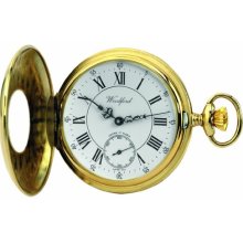 Woodford Swiss-Made Mechanical Half-Hunter Pocket Watch, 1010, Men's Deep Gold-Plated Separate Second-Hand Dial With Chain (Suitable For Engraving)