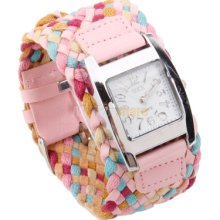 Wrist Watch Quartz Weaved Band Square Shape Dial Leather Belt More Color