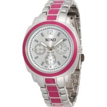 Xoxo Women S Xo111 Silver Dial Silver-tone And Pink Enamel Bracelet Watch
