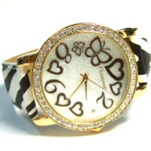 Zebra Strap Hearts & Butterfly Gold-plated Watch Brgz