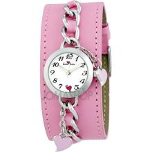 Zou Zou White Dial Faux Pink Leather Cuff Ladies Watch ZRT6012