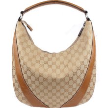 100% Authentic Gucci Monogram Shoulder Bag Hobo Small Handbag Leather