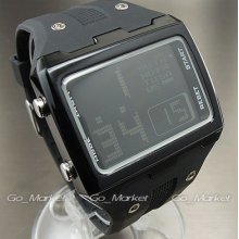 12/24 Week Clock Stopwatch Hours Date Alarm Led Black Rubber Wrist Watch Wh126-b