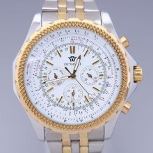 18k Golden Plated White Case 3 Dials Date Display Mens Gift Mechanical Watch