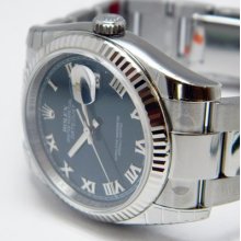 18k White Gold/ss Mens Datejust Blue Roman Dial Oyster Band 116234