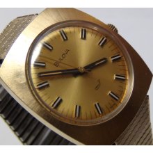 1972 Bulova Men's Gold Swiss Made Hidden Lugs Watch - All Original - Mint