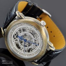 1pcs Copper Case Leather Belt Strap Mechanical Watch Automatic Movem