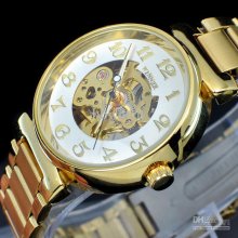 1pcs Gold Plated Alloy Band Watch Big Number Automatic Mechanical Wa