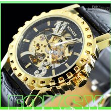 1pcs New Arrival Gold Tone Hollow Handwinding Men's Automatic Wrist