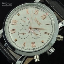 1pcs White Dial Alloy Case Black Leather Band Watches Luxury Automat