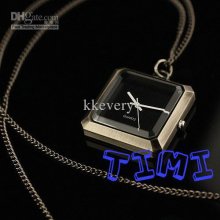 2011 New Quartz Square Necklace Ladies Pocket Watch Black Uk