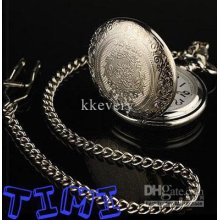 2011 New Silver Engrave Men's Quartz Pocket Watch Chain Gift