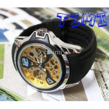 2012 New Yellow Dial Auto Skeleton Mechanical Mens Watch Rubber 2012 New Yellow Dial Auto Skeleton Mechanical Mens Watch Rubber