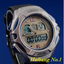 2013 Mens Ohsen Sport Watch For Diving & Swimming Alarm Day-date Chrono Blue