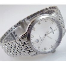 37mm Parnis White Dial Roman Number Stainless Steel Strap Watch Pn-335
