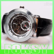 3pcs Black Leather Men's Fashion Watch Steel Automatic Mechanical Wa