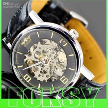 3pcs Luxury Hollow Mens Pu Leather Mechanical Watch Automatic Watche