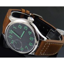 44mm Black Dial Green Hand Winding Mechanical Watch Swan Neck St3600 6497 069
